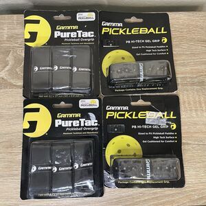 Lot of 2 Gamma Hi Tech Gel Pickleball Replacement Grip And 2 PureTac Overgrip